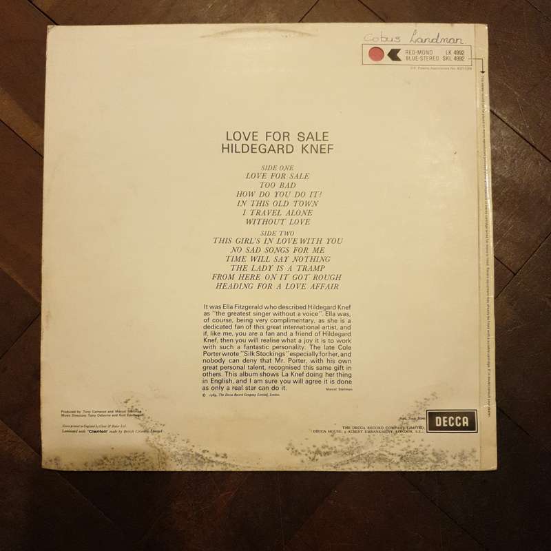 Hildegard Knef  Love For Sale - Vinyl LP Record - Opened  - Very-Good- Quality (VG-)