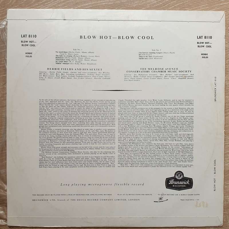 Herbie Fields And His Sextet, The Melrose Avenue Conservatory Chamber Music Society  Blow H...