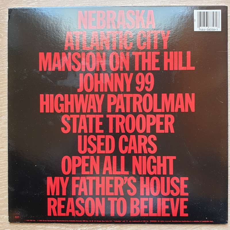 Bruce Springsteen  Nebraska -  Vinyl LP Record - Very-Good+ Quality (VG+)