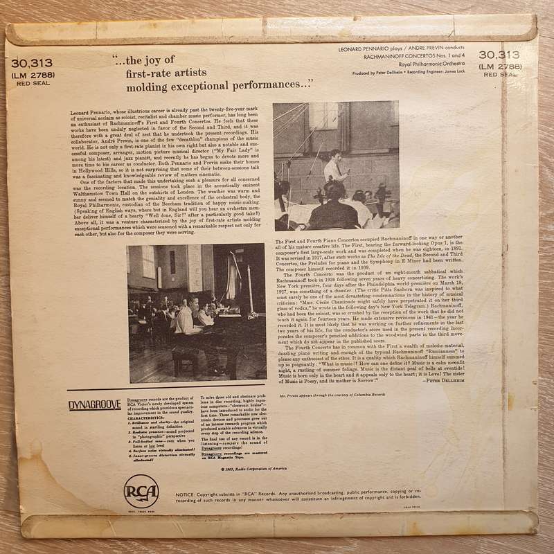Leonard Pennario Plays André Previn Conducts Royal Philharmonic Orchestra  Rachmaninoff Co...