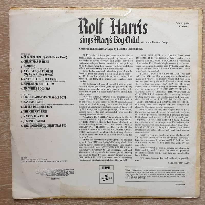 Rolf Harris Sings Mary's Boy Child - Vinyl LP Record - Opened  - Very-Good- Quality (VG-)