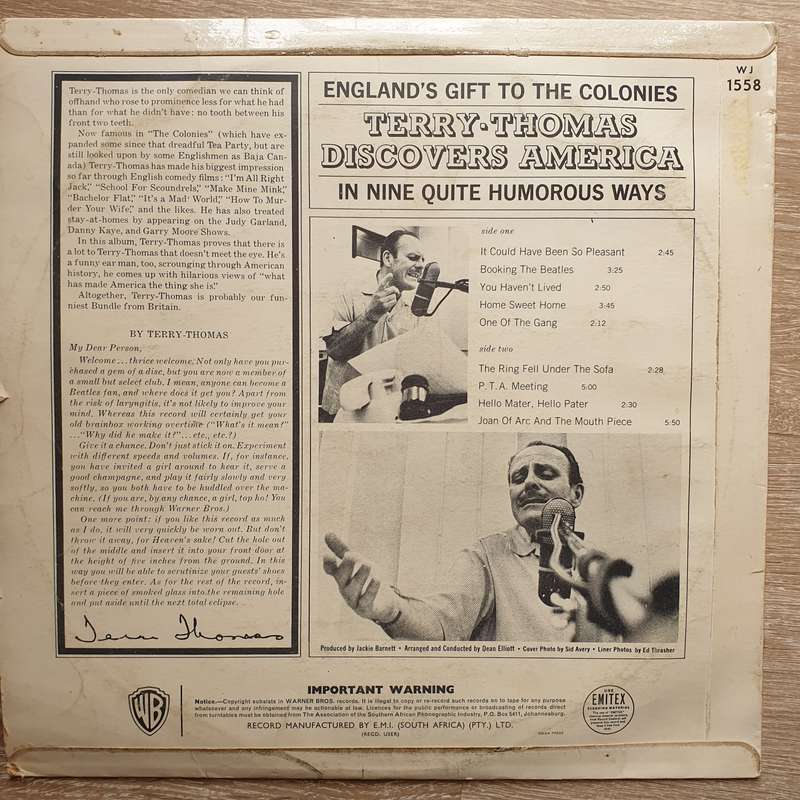 Terry-Thomas  Terry-Thomas Discovers America - Vinyl LP Record - Opened  - Very-Good- Quali...