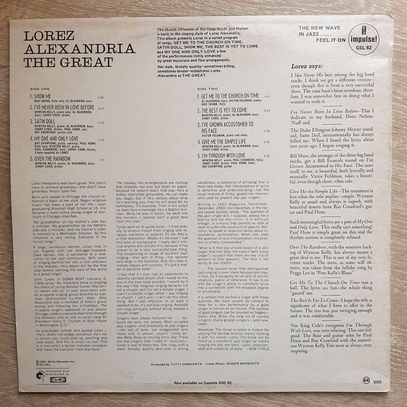 Lorez Alexandria  The Great Lorez Alexandria -  Vinyl LP Record - Very-Good+ Quality (VG+)