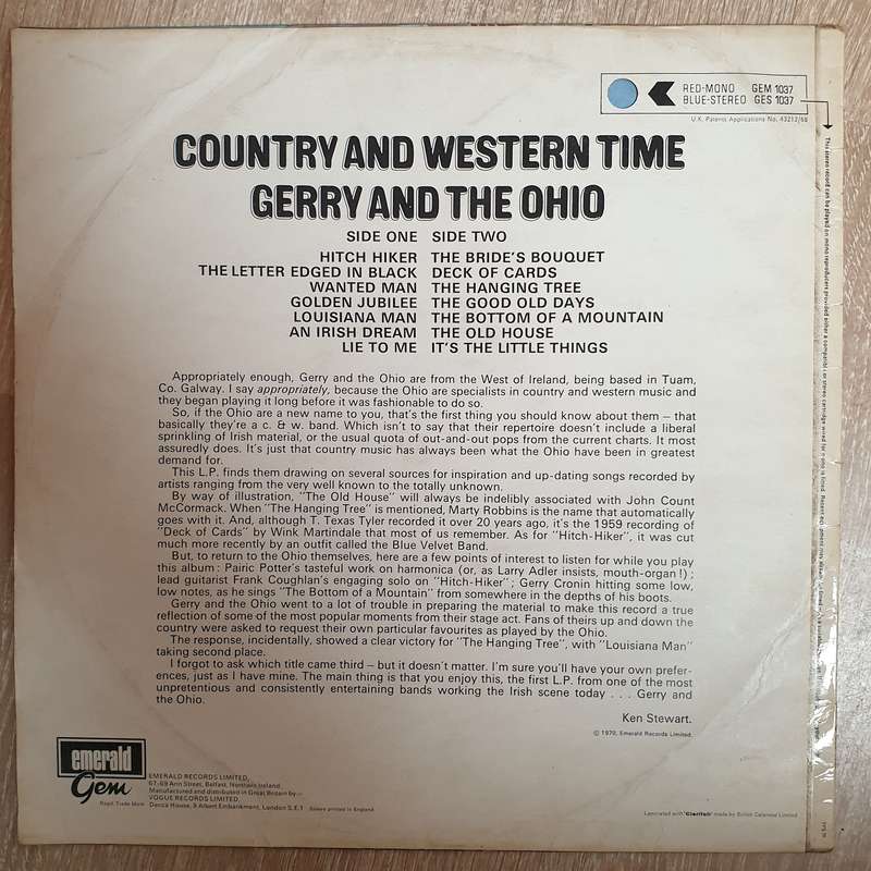 Gerry & The Ohio  Country And Western Time - Vinyl Record - Very-Good+ Quality (VG+)