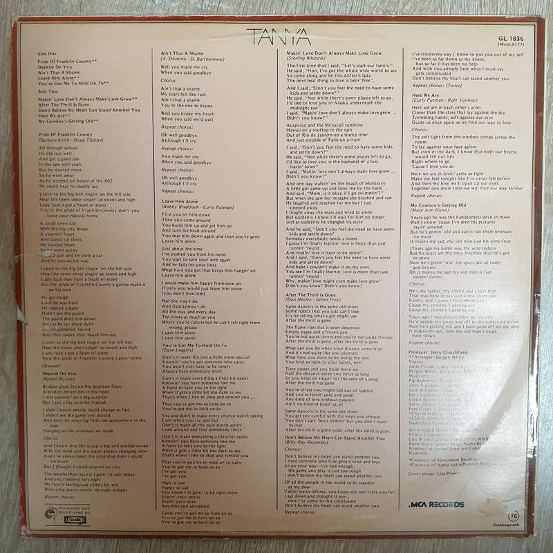Tanya Tucker  Lovin' And Learnin' - Vinyl Record - Very-Good+ Quality (VG+)