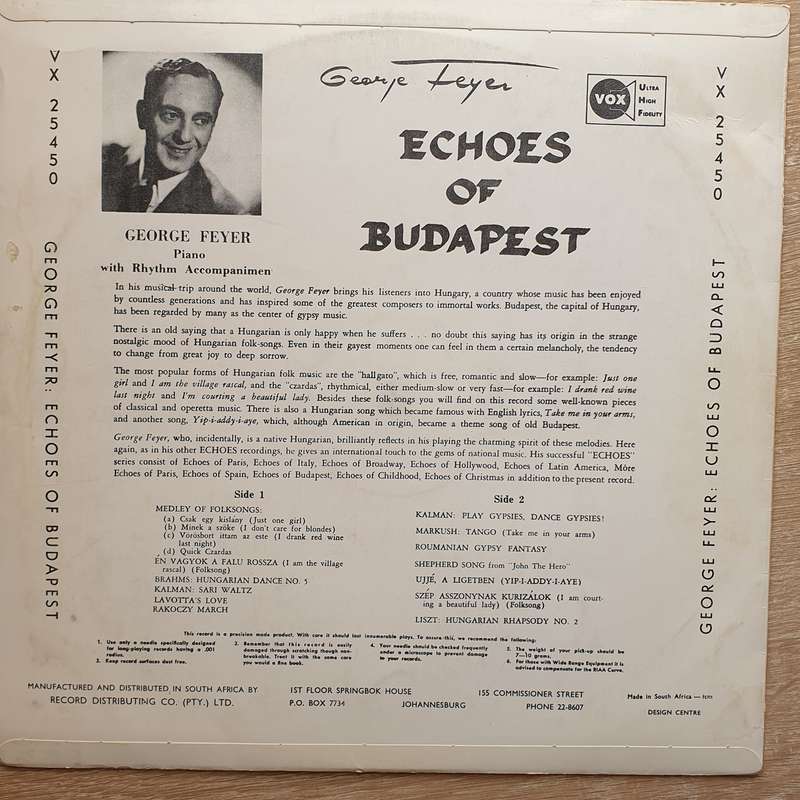 George Feyer  Echoes Of Budapest - Vinyl Record - Very-Good+ Quality (VG+)