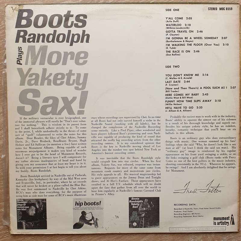 Boots Randolph  Boots Randolph Plays More Yakety Sax - Vinyl Record - Very-Good+ Quality (VG+)