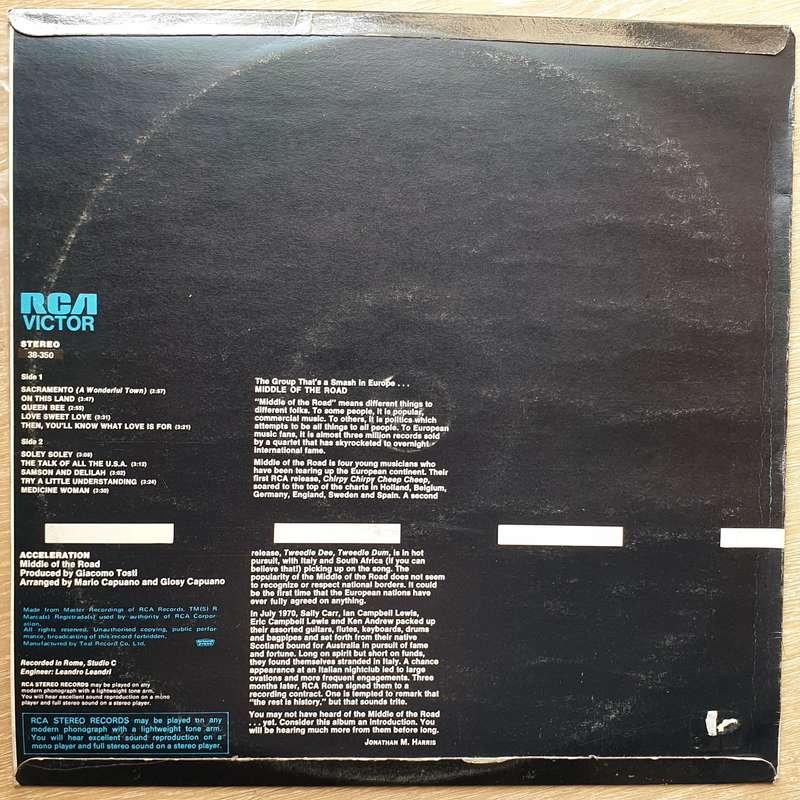 Middle Of The Road  Acceleration - Vinyl Record - Very-Good+ Quality (VG+)