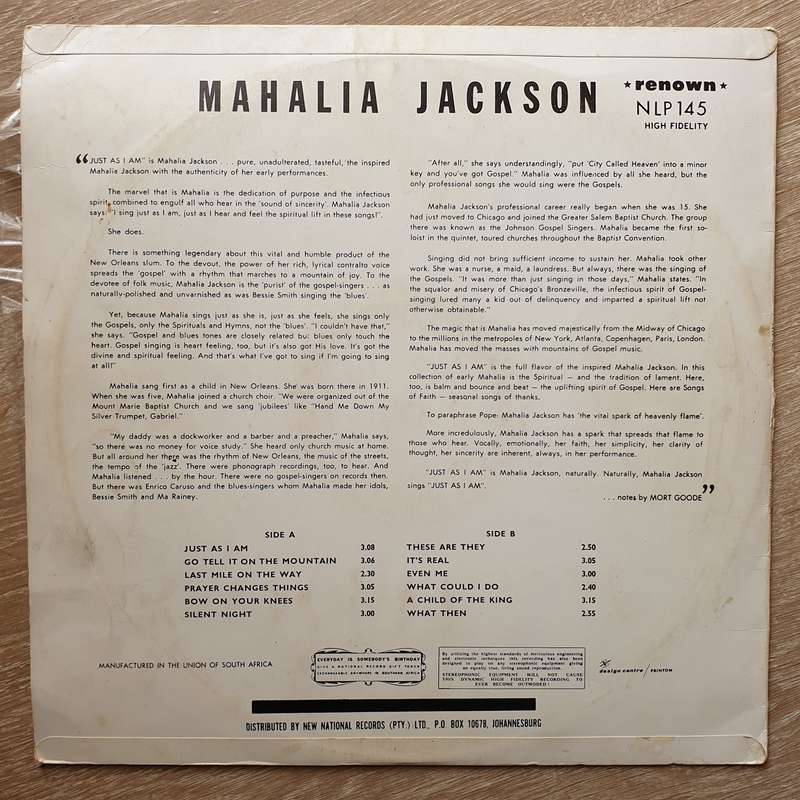 Mahalia Jackson  Just As I Am -  Vinyl LP Record - Very-Good+ Quality (VG+)