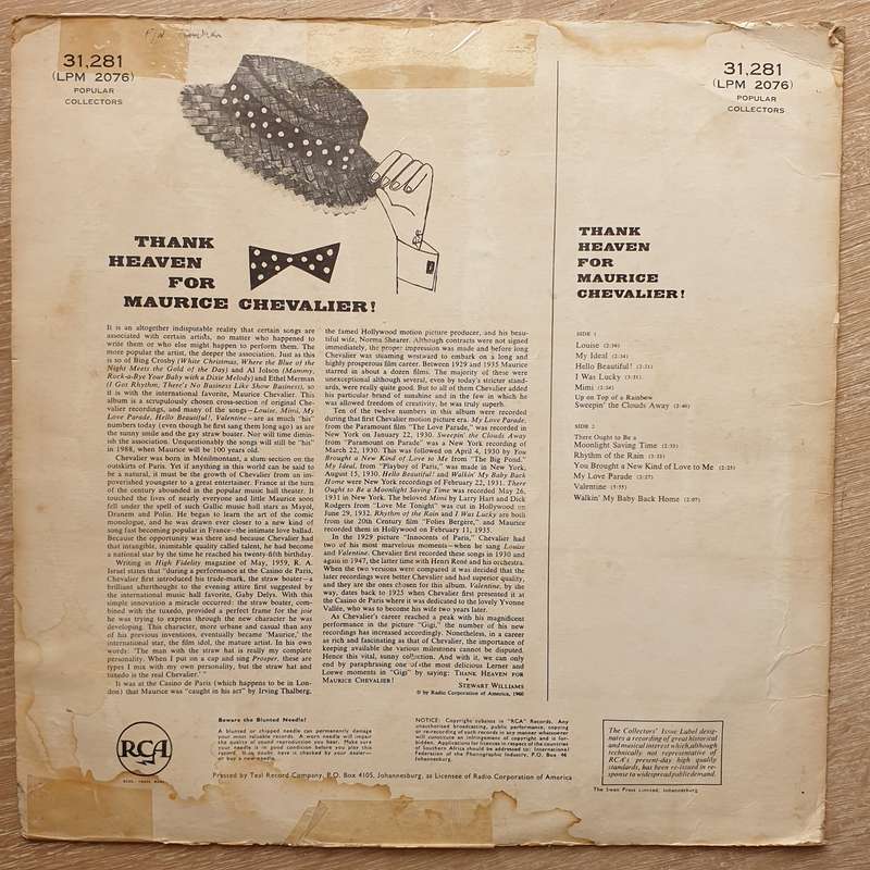 Maurice Chevalier - Thank Heaven - Vinyl LP Record - Opened  - Good Quality (G)
