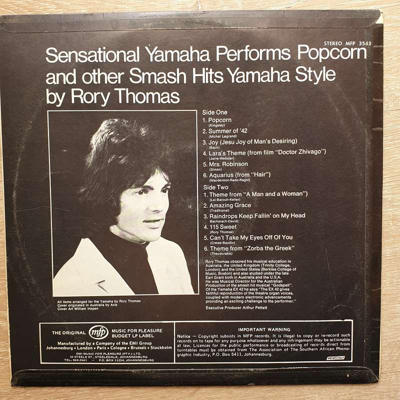 Rory Thomas  Sensational Yamaha Performs Popcorn & Other Smash Hits Yamaha Style - Vinyl LP...