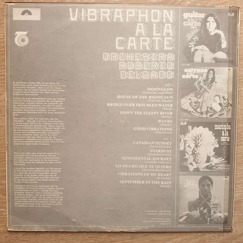 Roberto Delgado  Vibraphone a La Carte -  Vinyl LP Record - Very-Good+ Quality (VG+)