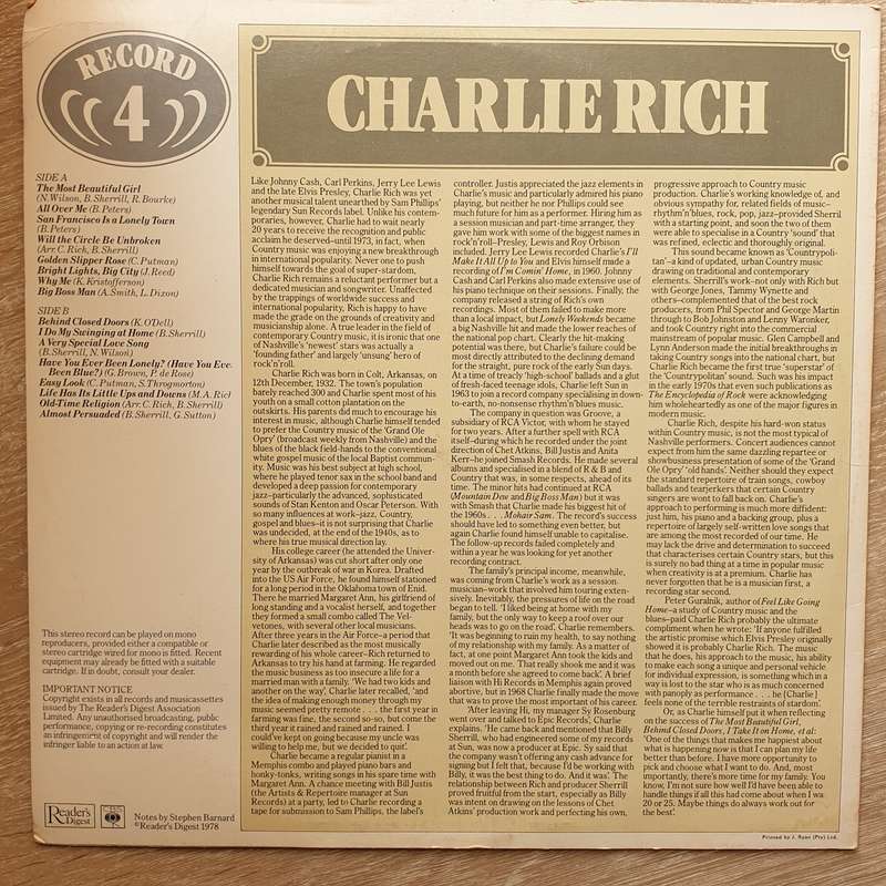 Charlie Rich -  Vinyl LP Record - Very-Good+ Quality (VG+)
