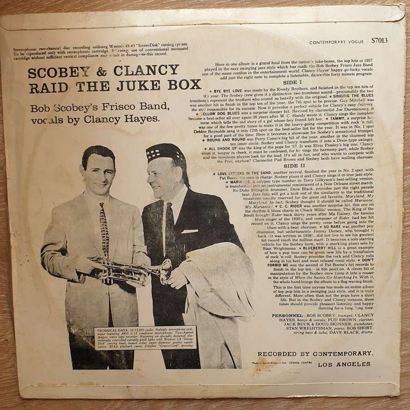 Bob Scobey's Frisco Band With Vocals By Clancy Hayes  Scobey & Clancy Raid The Juke Box ...