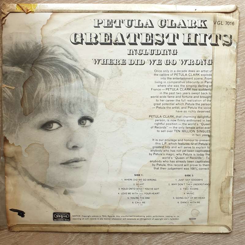 Petula Clarkes Greatest Hits - Vinyl LP Record - Opened  - Good Quality (G)