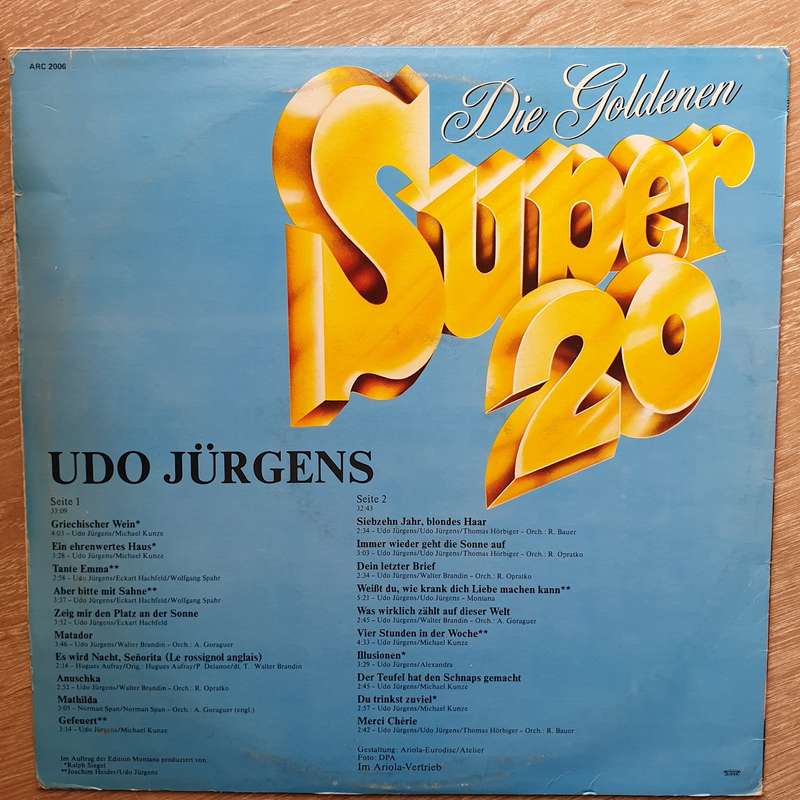 Udo Jürgens  Die Goldenen Super 20 -  Vinyl LP Record - Very-Good+ Quality (VG+)