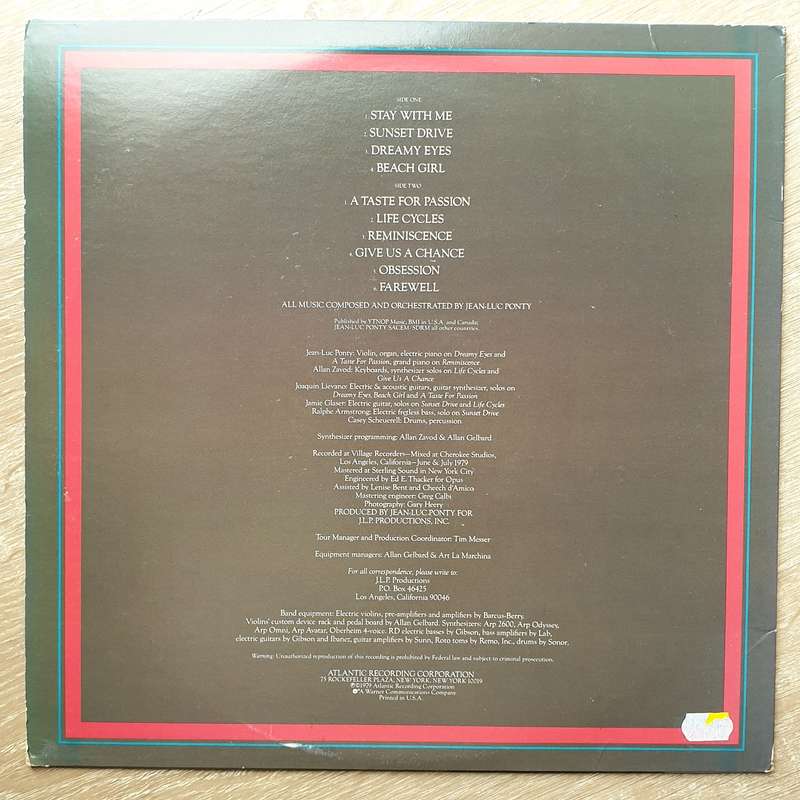 Jean-Luc Ponty  A Taste For Passion - Vinyl LP Record  - Very-Good+ Quality (VG+)