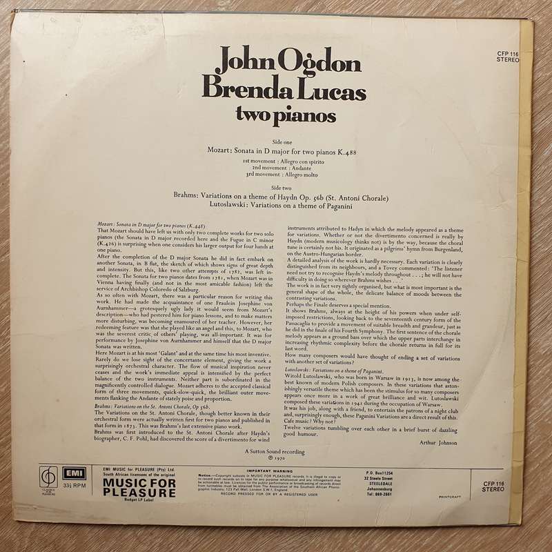 John Ogdon / Brenda Lucas  Two Pianos - Vinyl LP Record - Very-Good+ Quality (VG+)