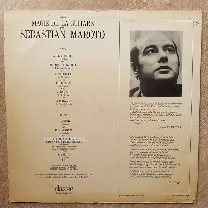 Sebastian Maroto  "Magie De La Guitare" - Vinyl LP Record - Opened  - Very-Good- Quality (VG-)