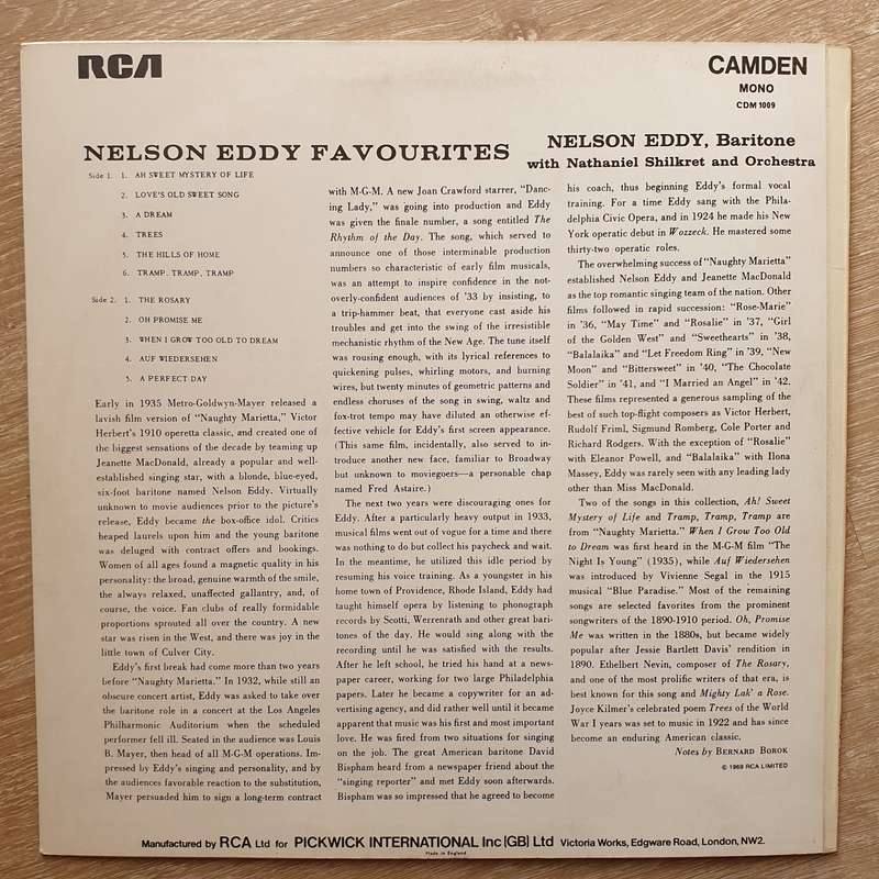 Nelson Eddy  Nelson Eddy Favorites -  Vinyl LP Record - Very-Good+ Quality (VG+)