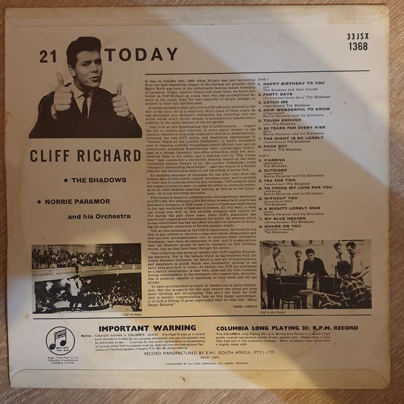 Cliff Richard  21 Today (Mono) - Vinyl LP Record - Very-Good+ Quality (VG+)