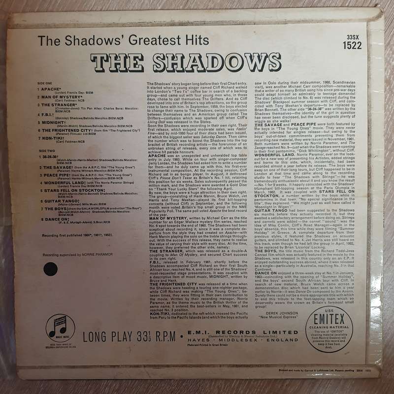 The Shadows - Greatest Hits - Vinyl LP Record - Opened  - Very-Good Quality (VG)