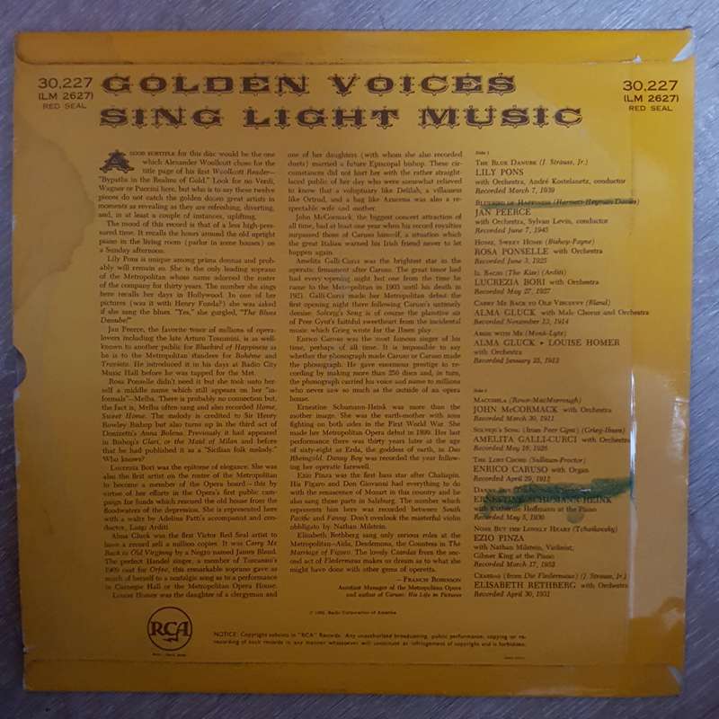 Golden Voices Sing Light Music - Vinyl LP Record - Very-Good+ Quality (VG+)