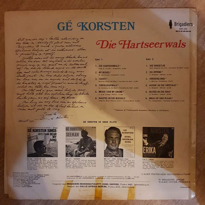Ge Lorsten - Die Hartseerwals - Vinyl LP Record - Very-Good Quality (VG)