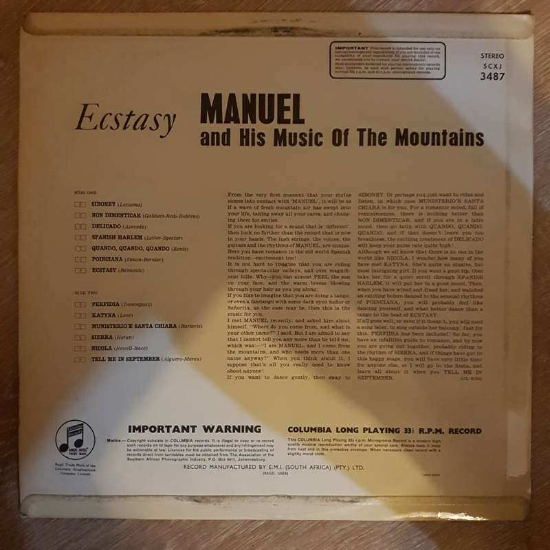 Manuel and The Music of The Mountains - Ecstasy -  Vinyl Record - Very-Good+ Quality (VG+)