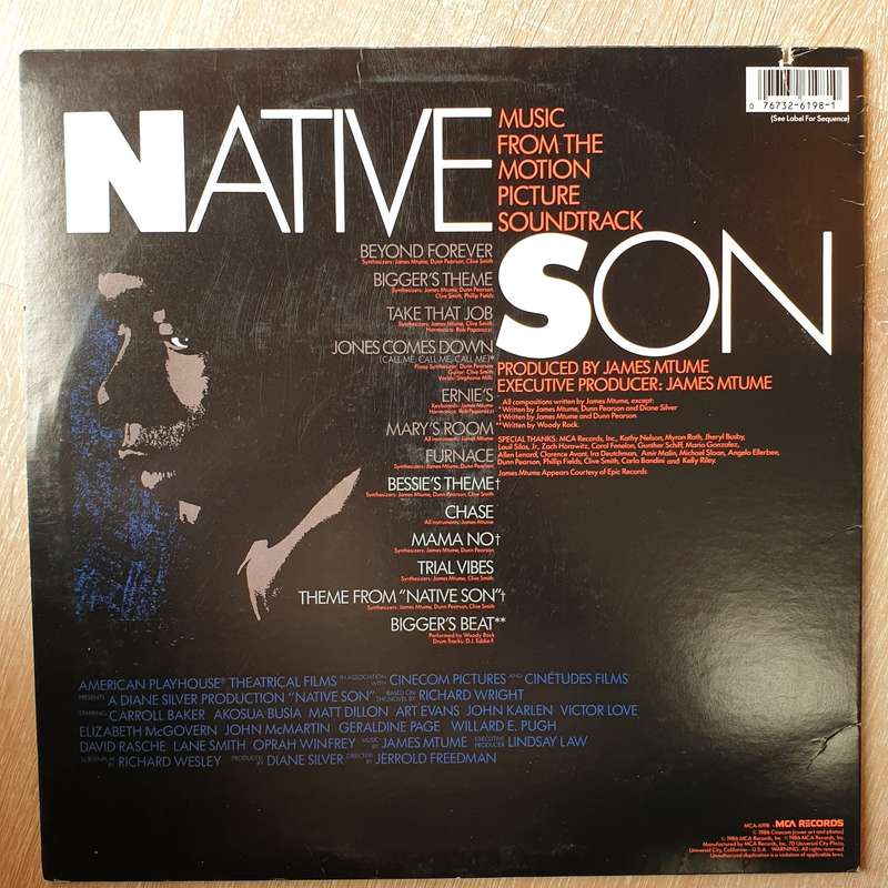 James Mtume  Native Son: Music From The Motion Picture Soundtrack - Vinyl LP Record - Very-...