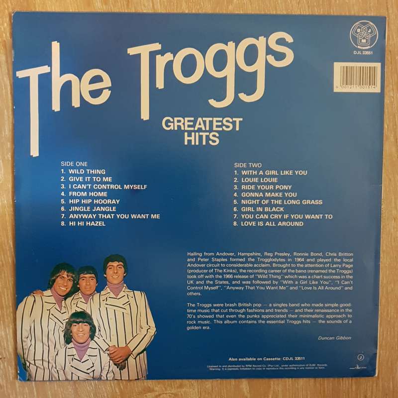 The Troggs - Greatest Hits - Vinyl LP Record - Opened  - Very-Good+ Quality (VG+)