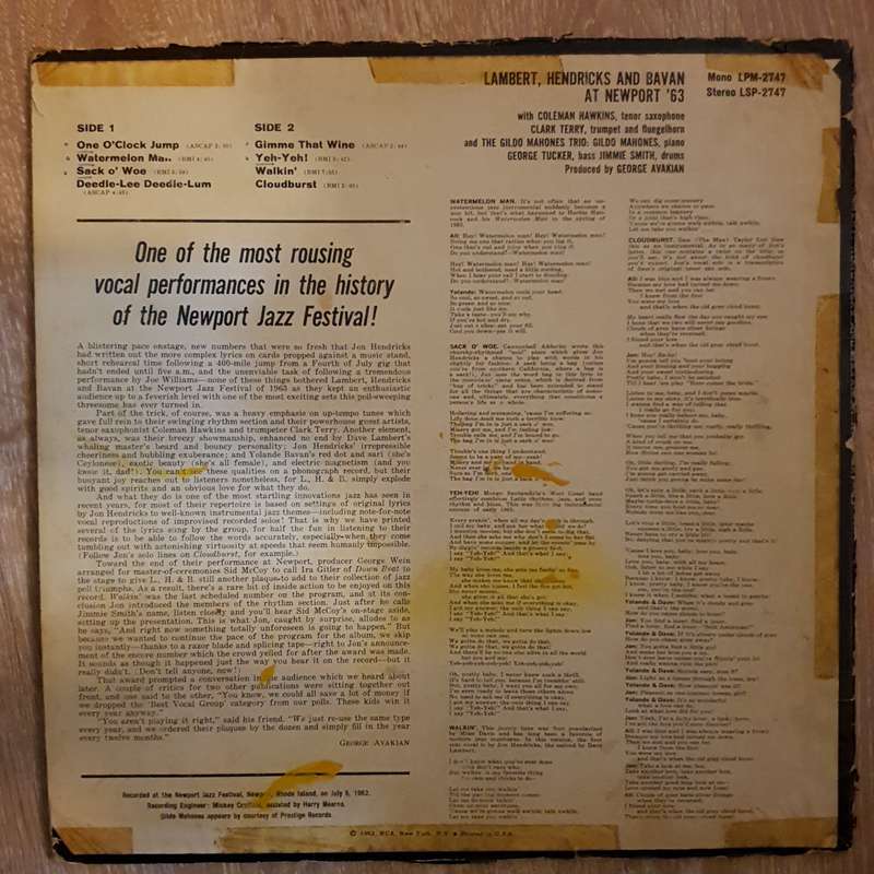 Lambert, Hendricks & Bavan  At Newport '63 - Vinyl LP Record - Opened  - Very-Good Quality ...