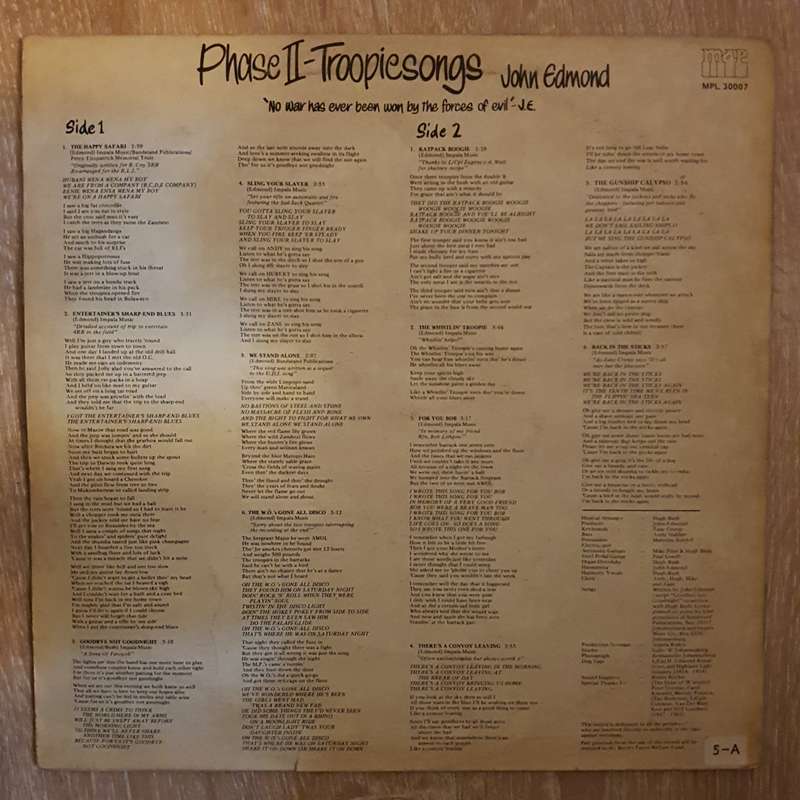 John Edmond  Troopiesongs - Phase II  Vinyl LP Record - Opened  - Good+ Quality (G+)
