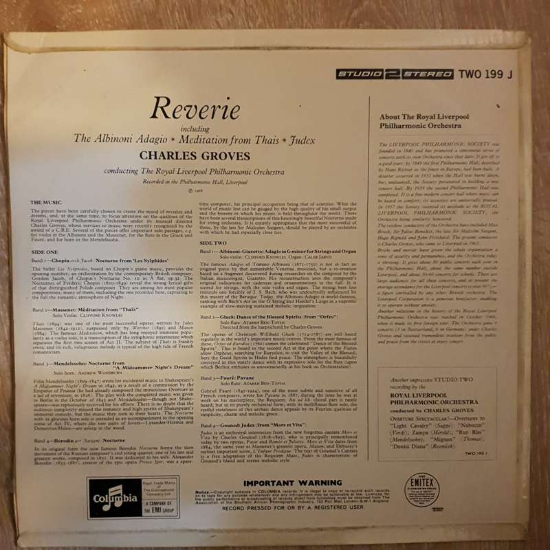 Royal Liverpool Philharmonic Orchestra, Charles Groves  Reverie - Vinyl LP Record - Opened ...