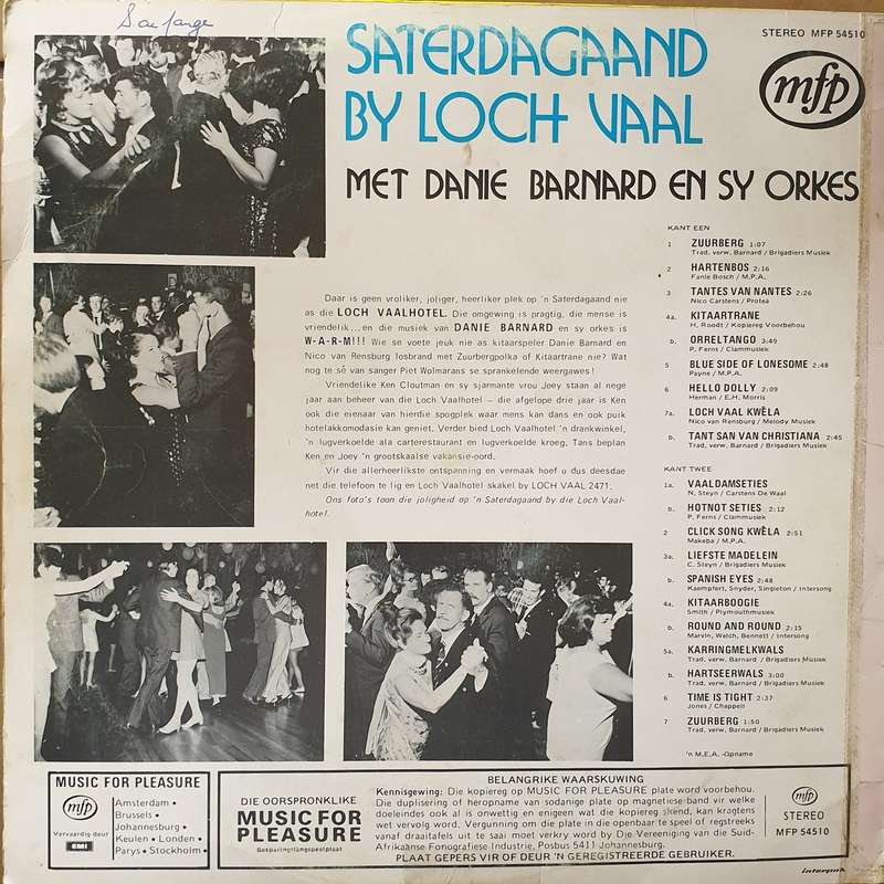 Danie Barnaard en Sy Orkes - Saterdag Aand by Lock Vaal  - Vinyl LP Record - Opened  - Very-Good ...