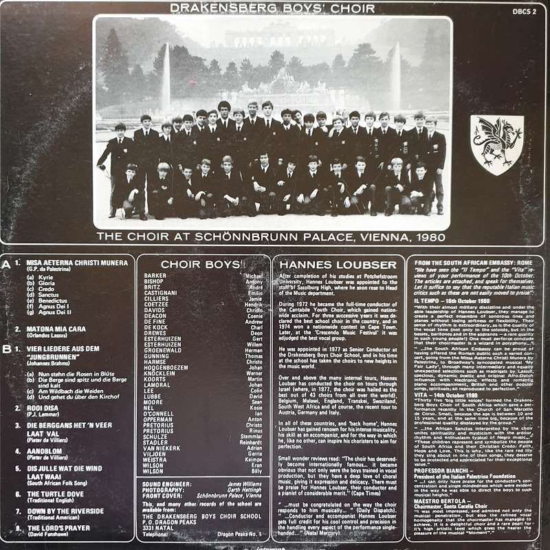 Drakensberg Boys Choir - European Tour 1980 - Conducted by Hannes Loubser - Vinyl LP Record - Ope...