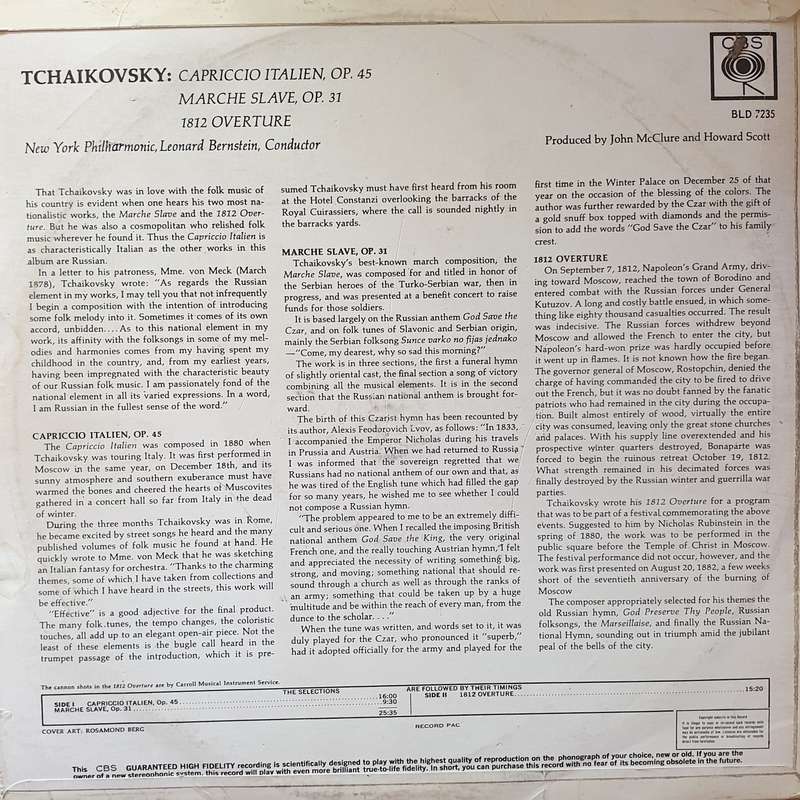 Bernstein Conducts New York Philharmonic - Tchaikovsky 1812 Overture.... -  Vinyl LP Record - Ver...