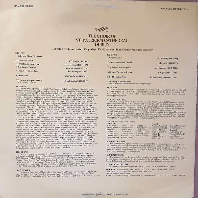 The Choir Of St. Patrick's Cathedral Dublin -  Vinyl LP Record - Very-Good+ Quality (VG+)