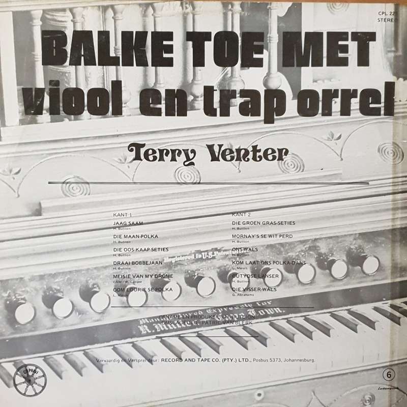 Terry Venter - Balke Toe Met - Viool En Trap Orrel  -  Vinyl LP Record - Very-Good+ Quality (VG+)