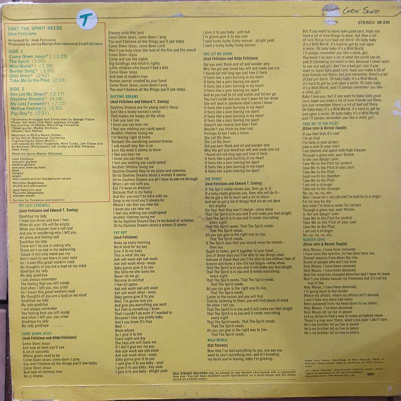 José Feliciano  That The Spirit Needs - Vinyl LP Record - Opened  - Very-Good Quality (VG)