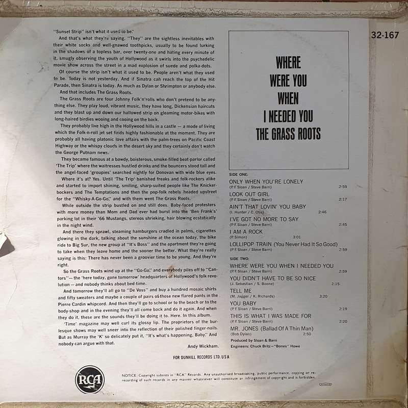 The Grass Roots  Where Were You When I Needed You - Vinyl LP Record - Opened  - Very-Good Q...