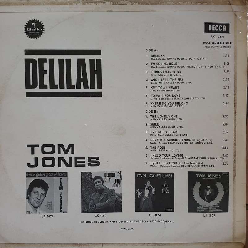 Tom Jones  Delilah - Vinyl LP Record - Opened  - Very-Good Quality (VG)