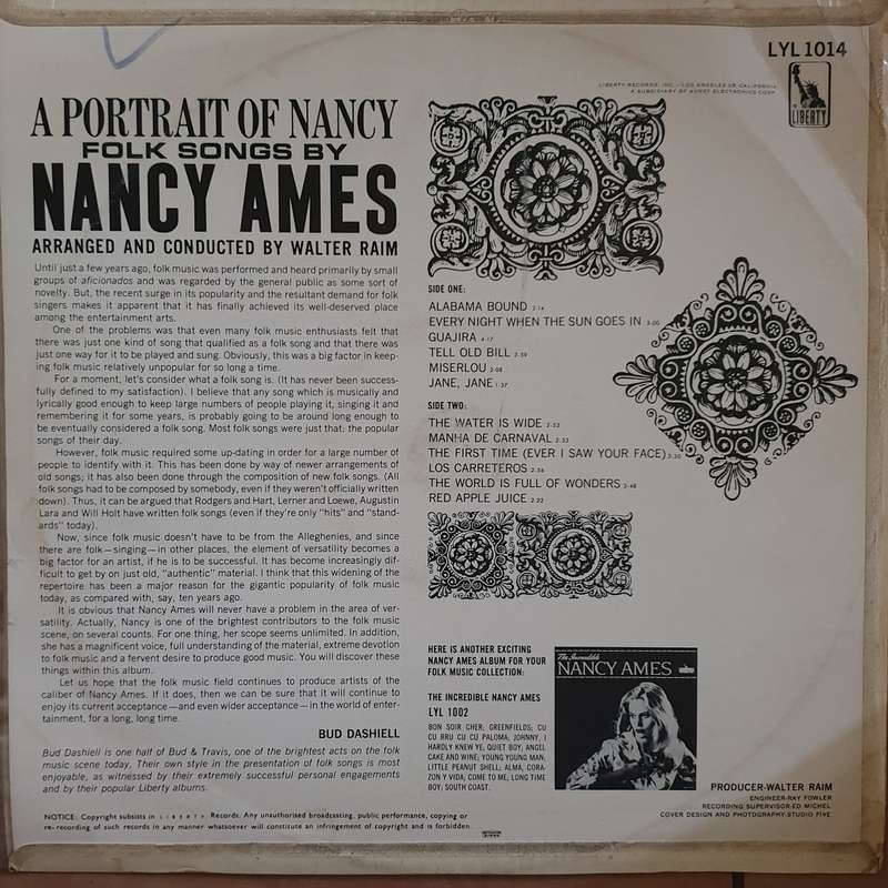 Nancy Ames  A Portrait Of Nancy -  Vinyl LP Record - Very-Good+ Quality (VG+)
