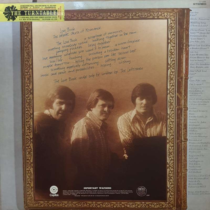 The Lettermen  Love Book - Vinyl LP Record - Opened  - Very-Good- Quality (VG-)