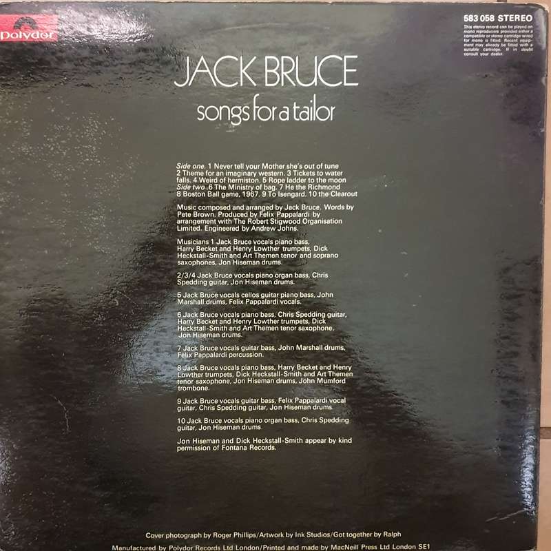 Jack Bruce  Songs For A Tailor -  Vinyl LP Record - Very-Good+ Quality (VG+)