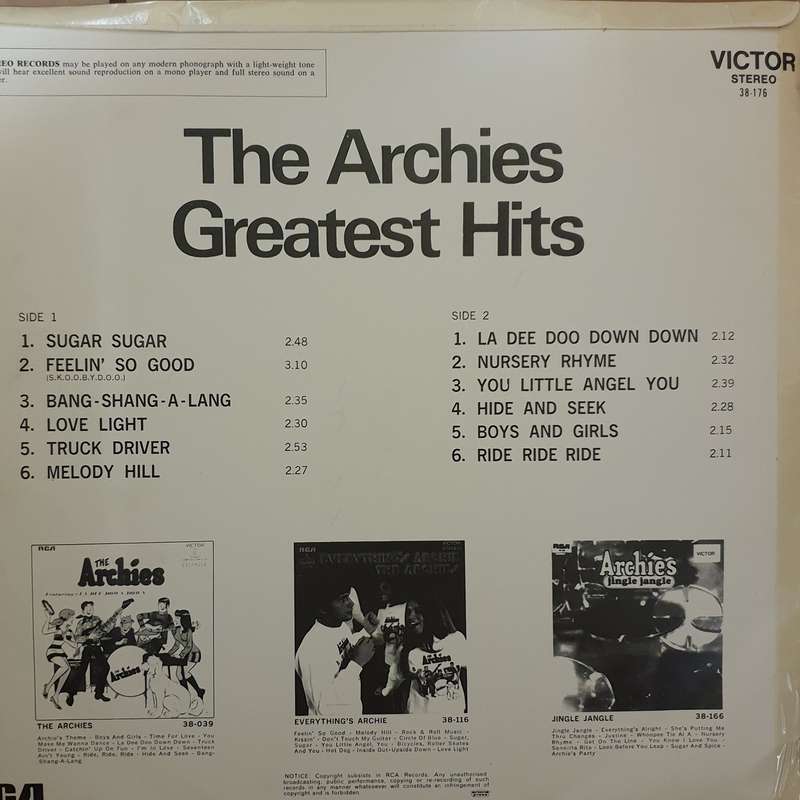 The Archies  Greatest Hits - Vinyl LP Record - Opened  - Good Quality (G)