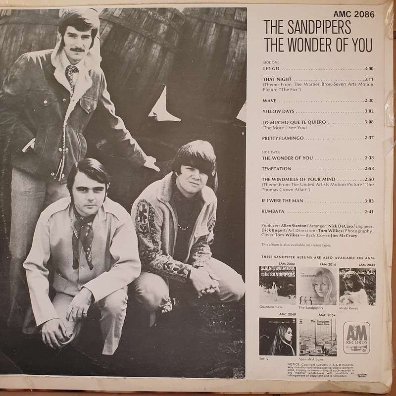 The Sandpipers - The Wonder Of You - Vinyl LP Record - Opened  - Very-Good Quality (VG)