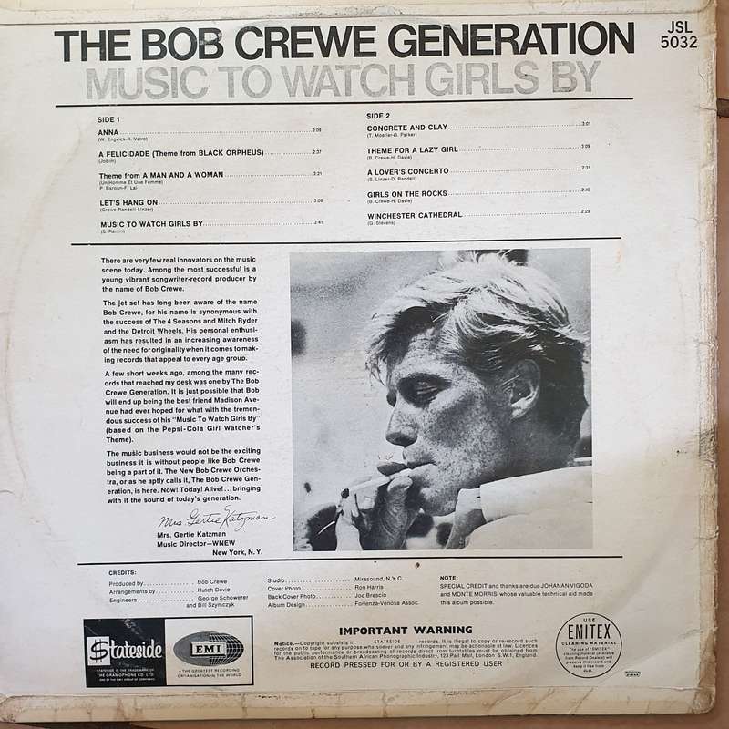 The Bob Crewe Generation - Music to Watch Girls By - Vinyl LP Record - Opened  - Good Quality (G)
