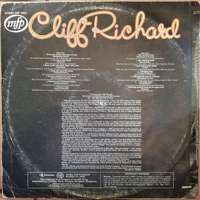 Cliff Richard - Everyone Needs Someone To Love -  Vinyl LP Record - Very-Good+ Quality (VG+)