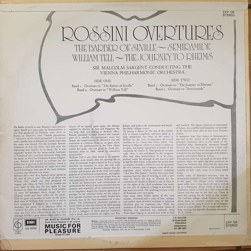 Rossini : Vienna Philharmonic Orchestra , Sir Malcolm Sargent  Rossini Overtures -  Vinyl LP R...